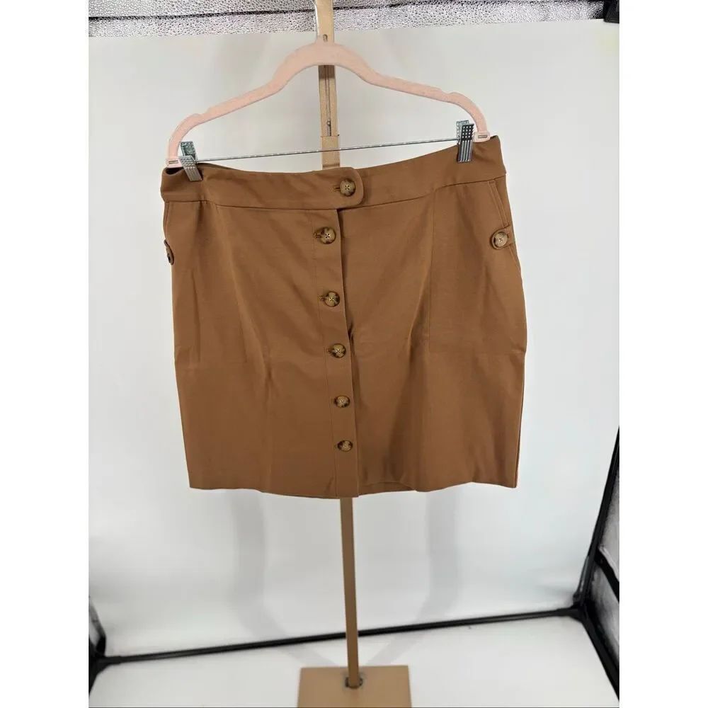 J. Jill Ponte Button Front Skirt Acorn Brown Women Size L NWT Stretch